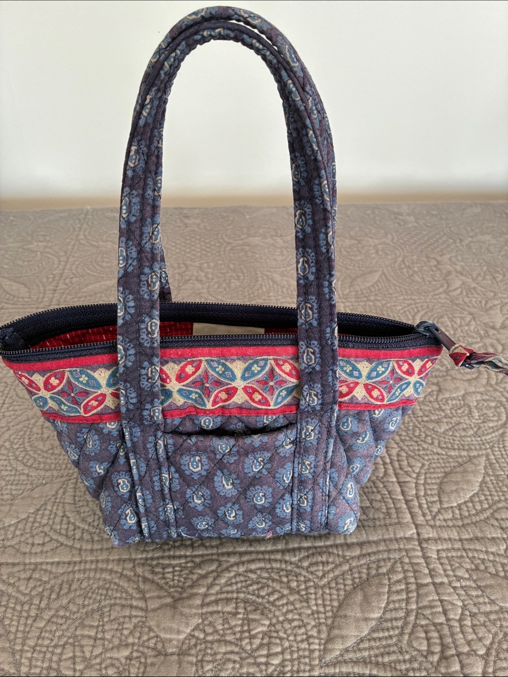 Vintage Vera Bradley Quilted Blue Patterned Women's Tote Bag